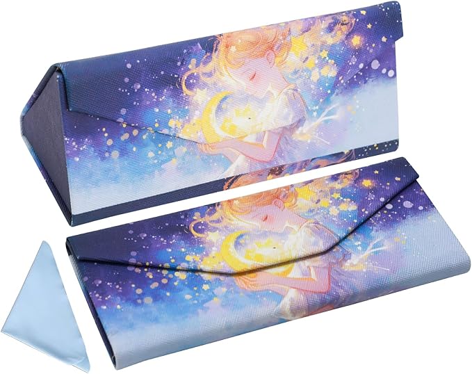 Foldable Glasses Case, Magnetic PU Leahter Sunglasses Case, Cute Hard Shell Folding Eyeglass Cases for Women Kids