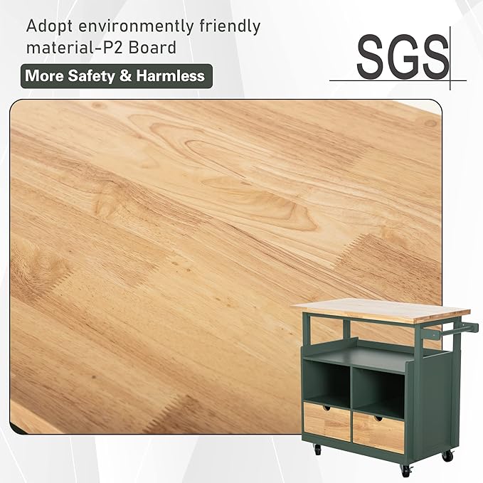 PHI VILLA Kitchen Island Cart on Wheels - Butcher Block Island Table for Food Prep, Rolling Kitchen Trolley with Storage