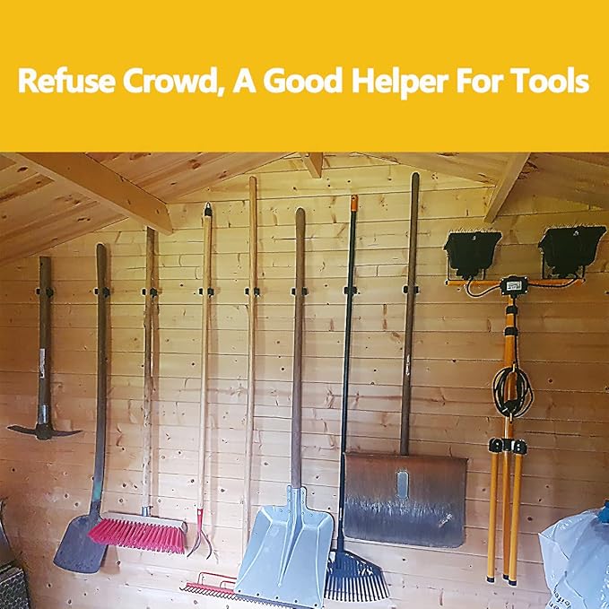 Verdenu 6 Pack Broom Holder, Stainless Steel Command Broom Holder with Screws, Garden Tool Rack for Kitchen, Home, Bathroom, Garage Storage, Black