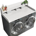 2-Tier Washer Dryer Countertop with 2.75"H Edge Rails, 54" W x 27.55" D Laundry Countertop for Folding Clothes, Washer and Dryer Topper with Non-Slip Pad (White)