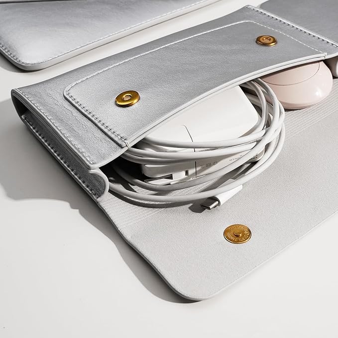 Laptop Sleeve Compatible with New 15.3 inch MacBook Air 2024 A3114 M3, Surface Laptop 15, Surface Book 13.5, Surface Laptop Studio with Small Pouch, Mouse Pad and Cord Holder Color Silver