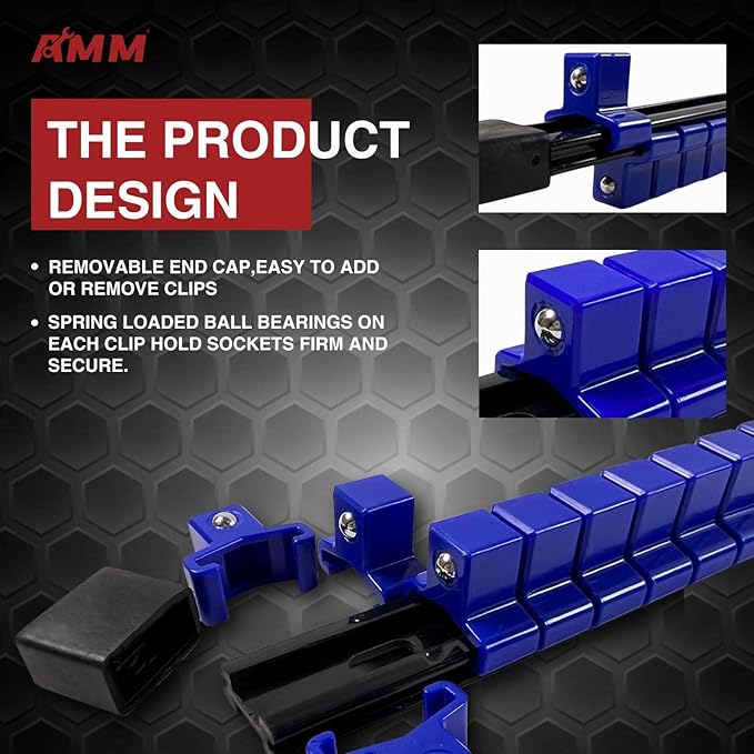 AMM 9-Piece Socket Organizer, 1/2 inch, 3/8 inch and 1/4 inch Drive ABS Tools-Socket Holder,Heavy Duty Socket Racks, Premium Quality Socket Clip Rail Holder,The best tool trays in the garage