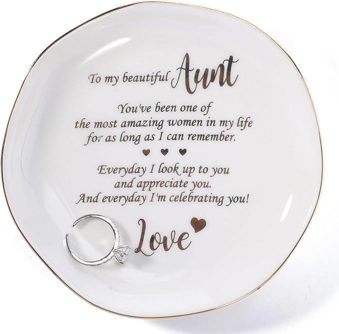 HOME SMILE Christmas Mothers Day Birthday Gifts for Aunt from Newphew or Niece-Ceramic Ring Dish Jewelry Tray-Everyday I look Up to you and appreciate to you