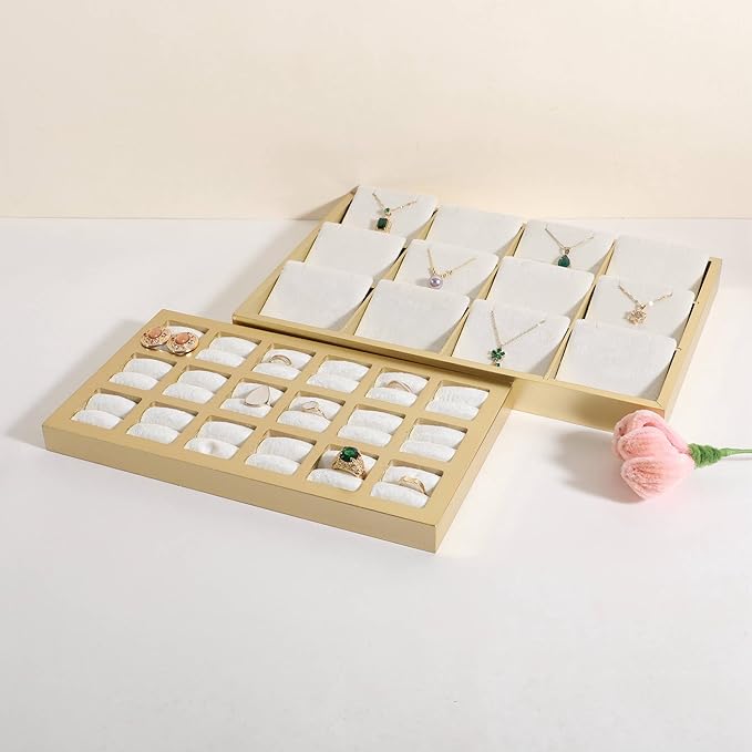 GemeShou Velvet Ring Storage Organizer Tray with 18 grids, White Jewelry Earring Display Stand for Selling, Velvet Jewelry Studs Display Holder【White】
