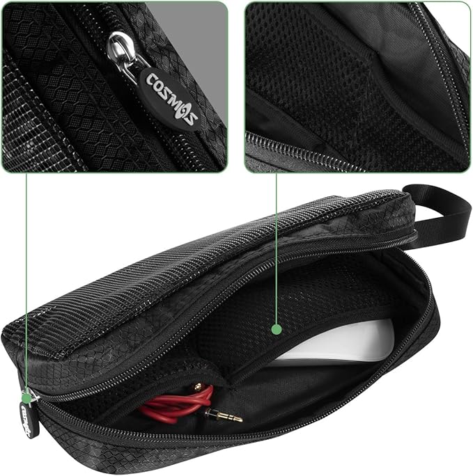 CM Travel Cable Organizer Case Portable Computer Accessories Zipper Mesh Pouch for Holding Laptop Mouse, Power Bank, USB, Adapter, Charger, Cellphone and Cosmetics (Case ONLY)