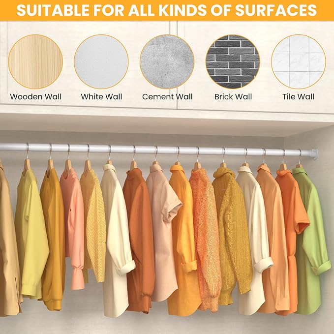 2 Pack Closet Rods for Hanging Clothes,17-84 Inch No-Cut Stepless Adjustable Closet Rod, 1.3 Inch Heavy Duty Metal Closet Hanging Rod with Brackets, White Closet Bar for Closet, Laundry Room, RV