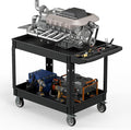 Heavy Duty Utility Rolling Tool Cart, 550 lbs Capacity Plastic Rolling Carts with 360°Swivel Wheels, 40 x 25 Inch Service Cart, 2 Shelf Work Cart for Warehouse,Garage, Cleaning, Black