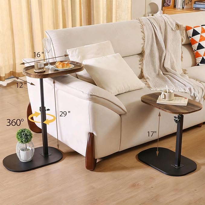 360° Swivel TV Dinner Tray Table for Living Room and Bedroom, Adjustable Height C Shaped End Table for Couch, Couch Tables That Slide Under, C Shaped Side Table for Sofa, Bed,Snack