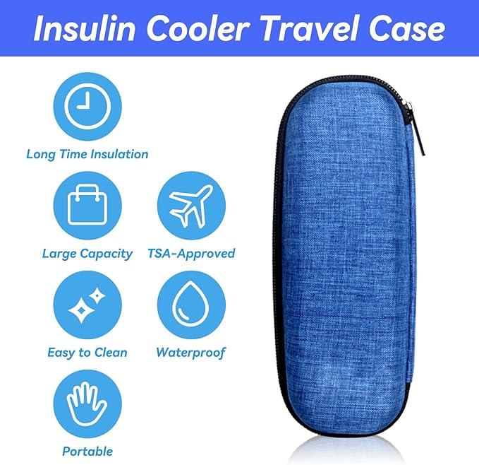 Insulin Cooler Travel Case with 2 Ice Packs, Portable Medication Diabetic Cooler Organizer Bag for Daily Life and Trip Use, Blue