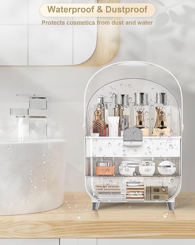 Makeup Organizer Countertop, Skincare Holder Bathroom Counter Organizer, Storage Box Cosmetic Display Cases, Teen Girl Gifts Make up Organizers for Vanity, Dresser (Sliver)