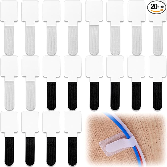 20pcs Hook and Loop Cable Ties, 3.94 Inch Self Adhesive Cable Management Straps for Desktop Network Wires, Adjustable Reusable Appliances Cord Organizer for Office Home Desk - Black, White