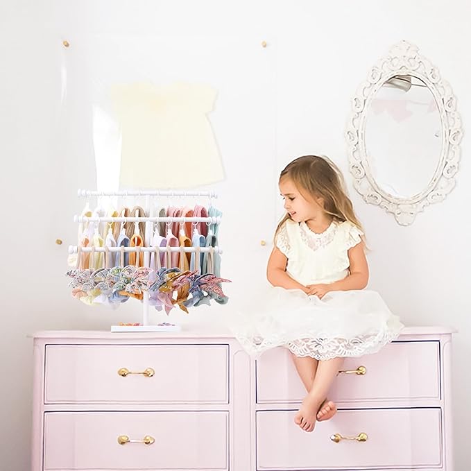 POVETIRE Headband Holder Stand Storage for Baby, 3 Tier Wooden Bow Organizer for Girls Hair Bows, Infant Hair Accessories Rack Display for Nursery Decor