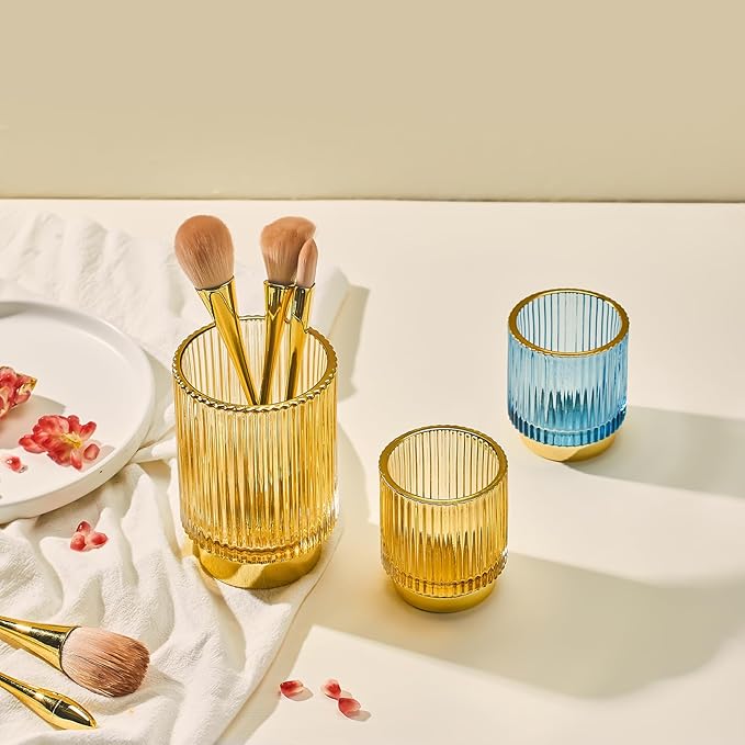 Makeup Brush Holder Organizer,Toothbrush Holders,Desk Pen Pencil Holder,Multifunctional Vintage Glass Brush Cup（S+L/White/A3-4-US）