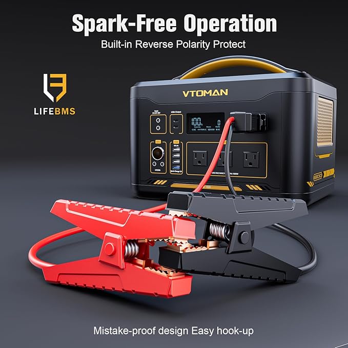 VTOMAN Jump 1800 Portable Power Station with Jumper Cables, 1548Wh LiFePO4 Battery Solar Generator & Car Jump Starter, 1800W 3xAC Outlets, 2xPD 100W Type-C, Large Capacity for Camping Roadside Rescue