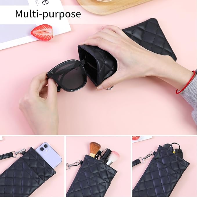 Double Eyeglass Case Soft Dual Glasses Case for Women Men Travel Squeeze Top Sunglasses Cases Eyeglasses Pouch