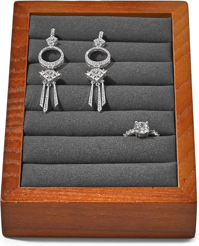 Oirlv Solid Wood Ring Tray Display Stand Slotted Jewelry Ring Showcase Display Jewelry Organizer Jewelry Holder for Trade Showcase(grey)