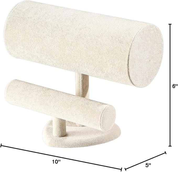 Coward Multi-use Headband Holder Stand, Scrunchie Hairband Organize Rack, Two Layer Bracelet Jewelry Display Holder Stand for Women Girls (Ice Beige velvet)