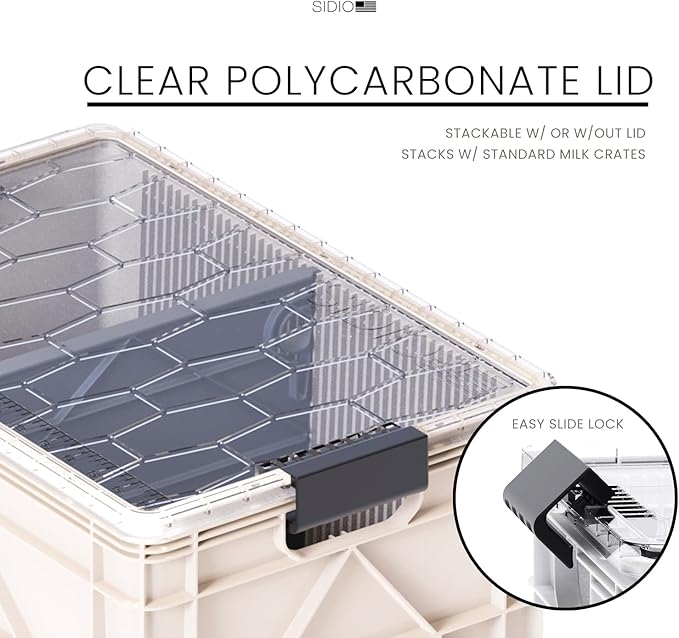 SIDIO CRATE Starter Pack - Two Full Size and One Half Size Heavy Duty Stackable Storage Bins with Lids & Dividers - Durable Organizer for Home, Office, Garage, and Outdoor Use - Stealth Variety Pack