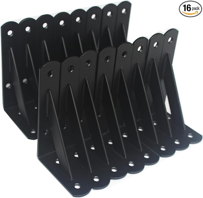 16 Pack L5 x H 3" Black Heavy Duty Shelf Brackets with Screws Metal Shelf Brackets Shelf Support Angle Brackets for Shelves L Brackets Heavy Duty Floating Shelf