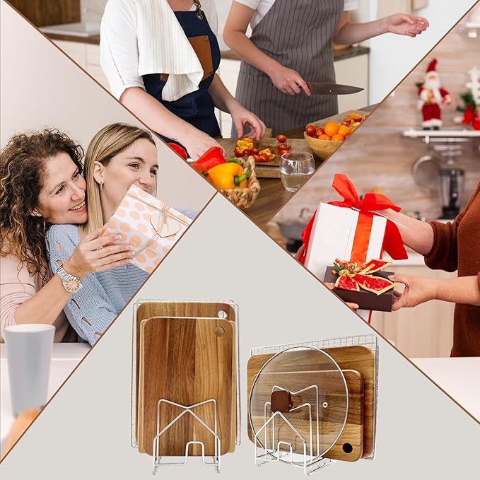Pot Lid Organizer Cutting Board Holder Inside Cabinet 304 Stainless Steel Pots and Pan Organizer Under Cabinet Pot Cover Cookie Sheet Bakeware Serving Tray Cooling Rack Stand Kitchen Countertop