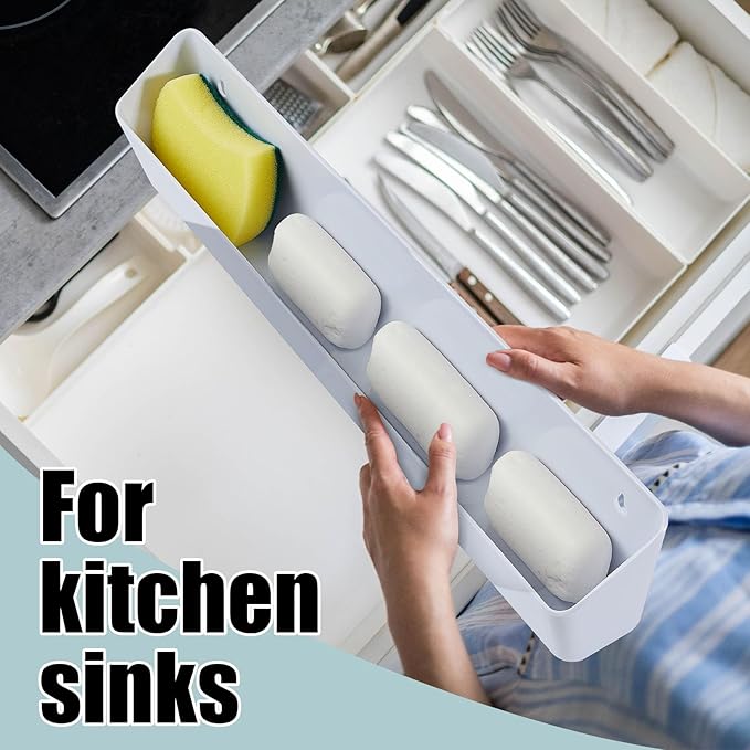 Umigy 2 Pack 24" Tip Out Tray for Sink with 2 Pairs of Hinges Front Sink Drawer Tip Out Tray Kit False Drawer Front Clips Flip Sponge Holder for Kitchen, White