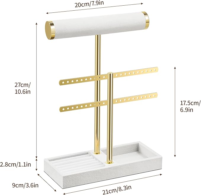 2 Tier Bracelet Holder Display - Detachable T Bar White Velvet Bracelet Holder, Jewelry Holder Organizer for Bracelet, Necklace, Earrings, Rings