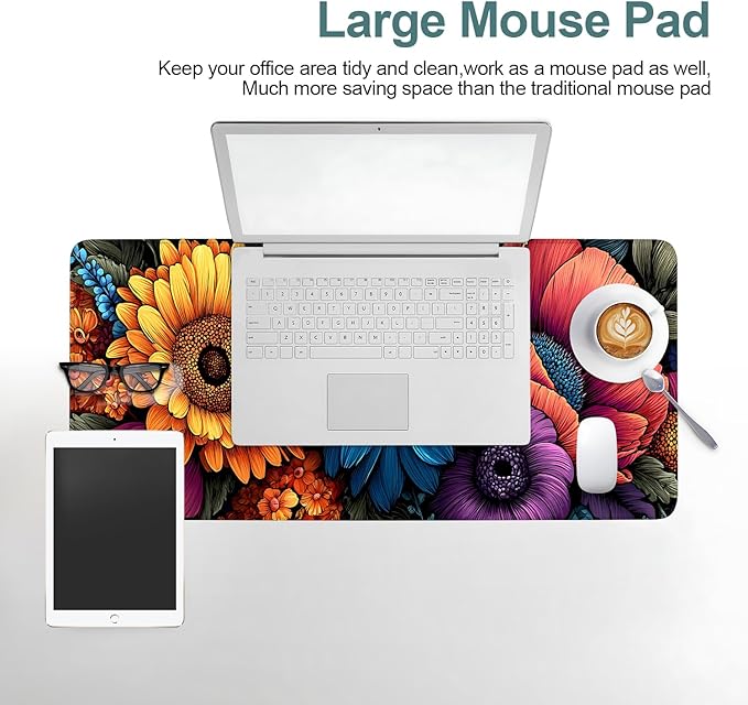 Flower Gaming Mouse Pad 31.5"x11.8"Desk Mat Anti-Slip Rubber Base & Durable Stitched Edges for Gamers Smooth Mouse Writing Surface for Desk Office/Home