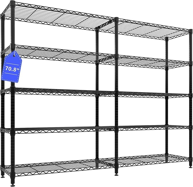 Garvee Metal Storage Shelves Heavy Duty Metal Shelving, 5-tier Wire Shelving Unit Shelves for Storage, Adjustable Shelf Organization for Garage Pantry Kitchen Commercial Basement, 70.8"W*15.8"D*70.5"H