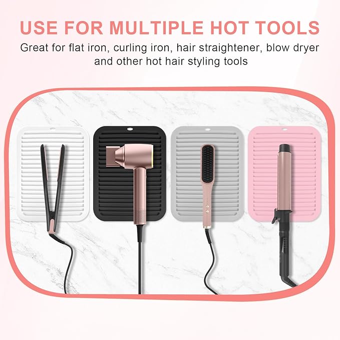 Large Silicone Heat Resistant Mat, Professional Hot Hair Tools Mat for Curling Iron, Flat Iron, Hair Straightener, Portable Hot Pad Cover with Velcro for Travel Home Salon(11.8" x 9.0")