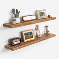 Axeman Floating Shelves for Wall - 40''W x 8'' D Rustic Solid Elm Wood Shelves for Storage, Wall Mounted Display Shelving with Invisible Heavy-Duty Metal Bracket (Natural, 2PCs)
