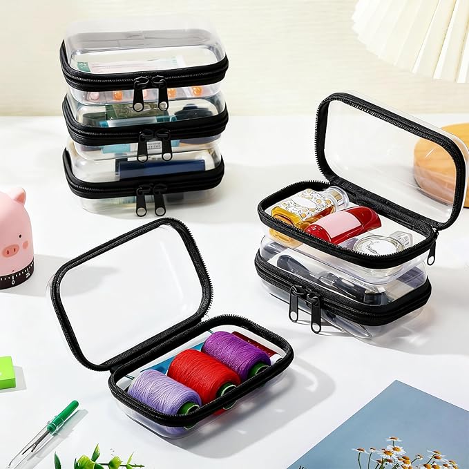 Sanwuta 6 Pcs Clear Hard Zipper Case Hard Plastic Zipper Pouches Transparent Makeup Bag Pencil Pouches for Travel Snacks Christmas Trinket Storage Organizer Box(Black,5 x 3 x 2 Inch)