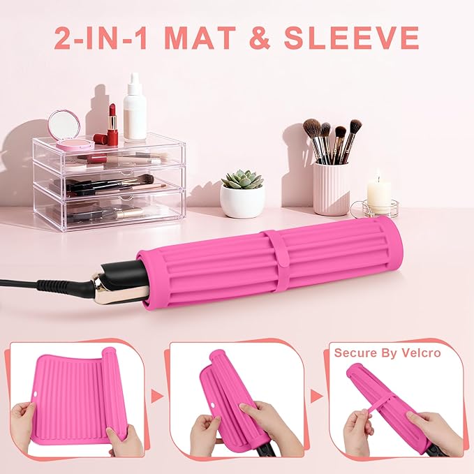 AMIJEAL Oversize Silicone Heat Resistant Mat for Hair Tools, Curling Iron Flat Iron Hair Straightener Holder Mat, Portable Hot Tools Sleeve Pad for Travel Vanity Salon(14.2" x 11.0")
