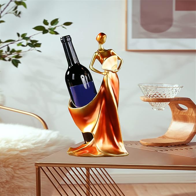 Artpaul Wine Bottle Holder Beauty Lady Statue Wine Bottle Stand Lady Wine Rack Decoration Wine Cork Holder Decor Wine Decor for Kitchen Bar (Red)