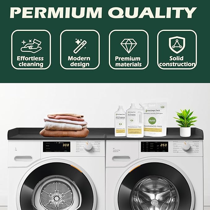 Royxen Washer Dryer Countertop, 27.4" x 54" Wood Universal Fit, Washer Dryer Topper, Laundry Room Organization, Laundry Countertop for Laundry Organization, Black