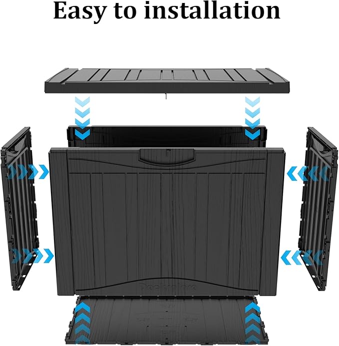 50 Gallon Plus Resin Deck Box, Waterproof Outdoor Storage Box for Patio, Poolside, and Garden, Lockable UV-Resistant Storage Bin Bench Cabinet for Small Spaces, Black