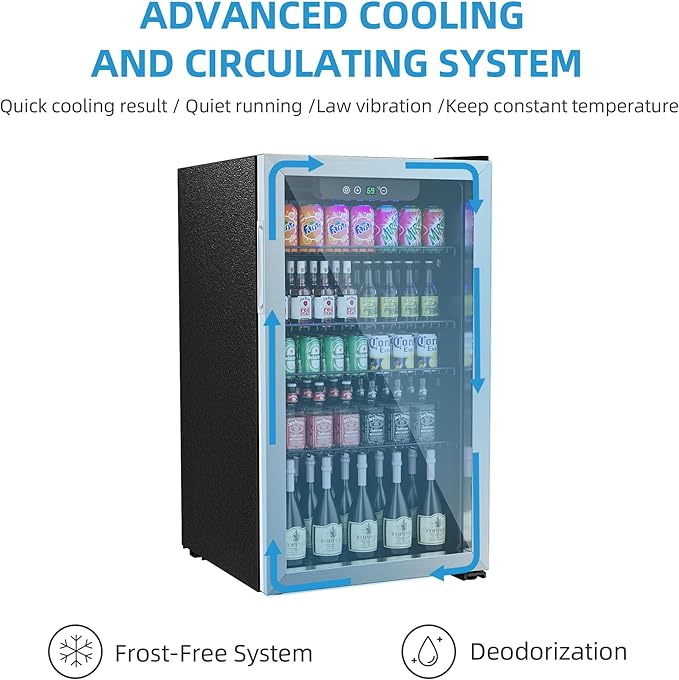 126 Can Freestanding Beverage Refrigerator, 3.2 Cu. Ft Drink Fridge with Glass Door, Adjustable Shelves & Temperature Control, Quiet Compressor Small Refrigerator for Soda, Beer or Wine