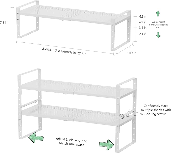 Expandable Countertop Organizer Rack/Shelf with Borders. for Kitchen, Pantry or Office - Heavy-Duty Steel Construction