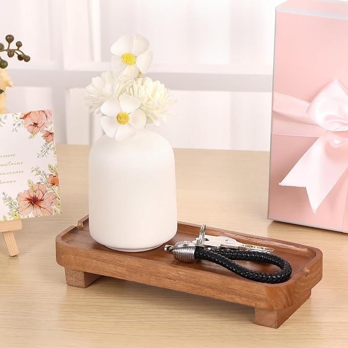 Wood Riser Small Decorative Tray Sink Soap Dish, Vanity Tray Pedestal Stand 8.7 x 3.6 inches (Light Brown)