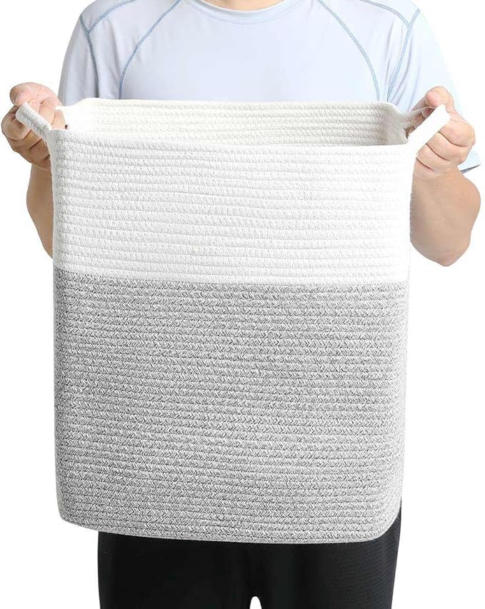 Tall Laundry Basket With Handles,Woven Cotton Rope Big Laundry Hamper Sorters,Versatile Storage for Dirty Clothes,Baby Toys,and Blankets in Bathroom, Nursery,and Living Room (Silver Gray, 80L)