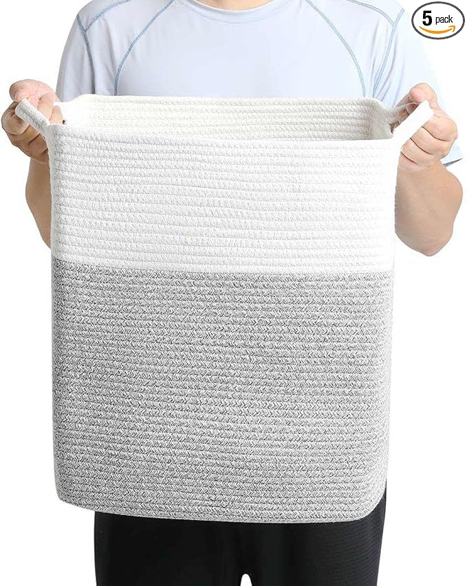 Tall Laundry Basket With Handles,Woven Cotton Rope Big Laundry Hamper Sorters,Versatile Storage for Dirty Clothes,Baby Toys,and Blankets in Bathroom, Nursery,and Living Room (Silver Gray, 50L)