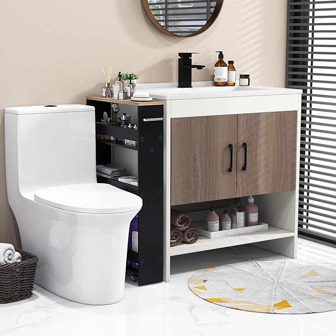 Slim Storage Cart, 4 Tier Rolling Storage Cabinet with 4 Universal Wheels, Convenient Handle, Narrow Laundry Cart for Small Space Bathroom Office