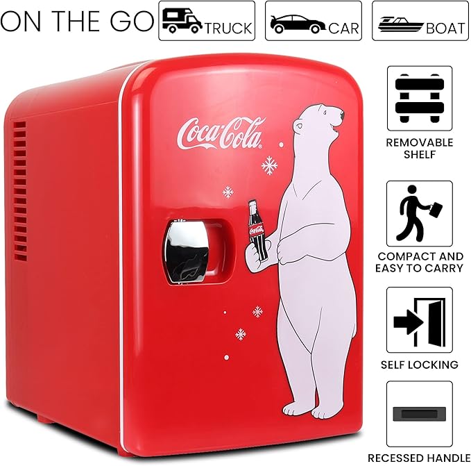 Coca Cola Polar Bear Mini Fridge Compact and Cute Refrigerator for Bedroom Office Dorm Travel Skincare Snacks and Drinks Small Portable Fridge with Adorable Polar Bear Design Perfect for Any Space