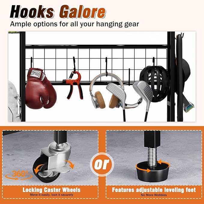 Sports Equipment Organizer, Heavy Duty Golf Bags Stand, Extra Large Ball Storage Rack for Garage