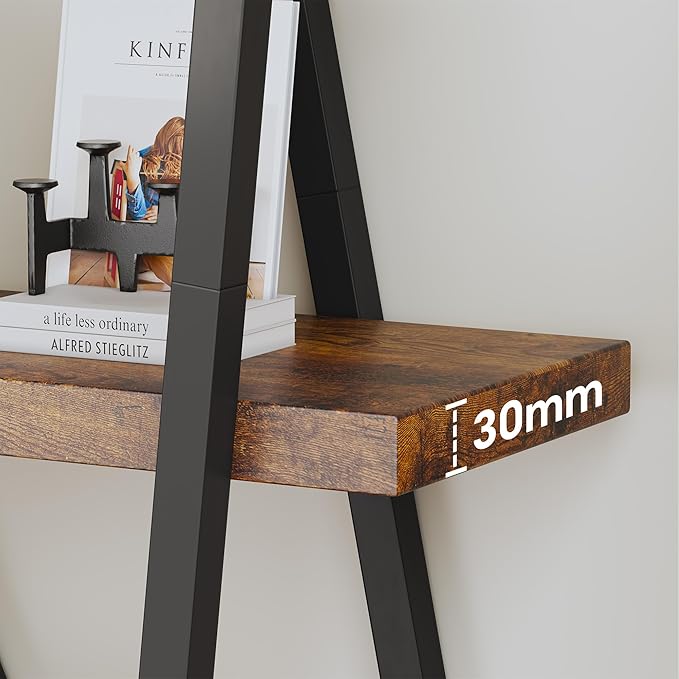 FUSUNBAO Unique 5-Tier Wooden and Metal Frame Bookshelf,Vintage Industrial Modern Style Tall Bookcase,72 "H x 12 "W x 47" L,Rustic Large Wooden Shelf,Display Shelf for Home Office,Retro Brown