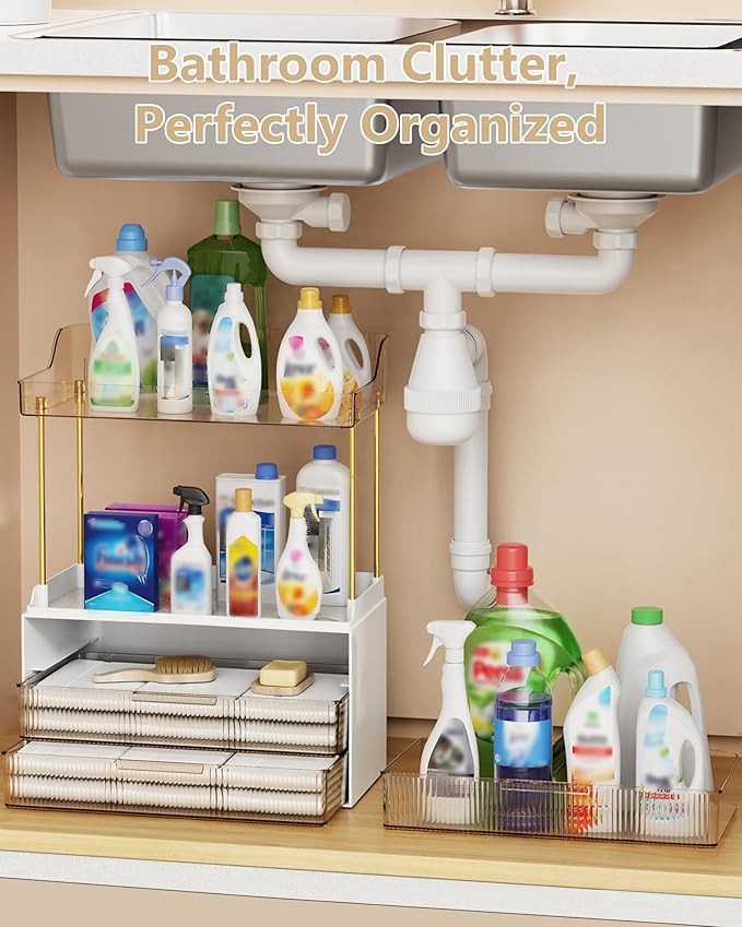 Bathroom Organizers and Storage, Makeup Organizer (Sturdy Durable Attractive), Ideal for Vanity, Countertop, Counter, Perfume, Skincare, Cabinet, Cosmetic, Dresser Organizer (Gold)