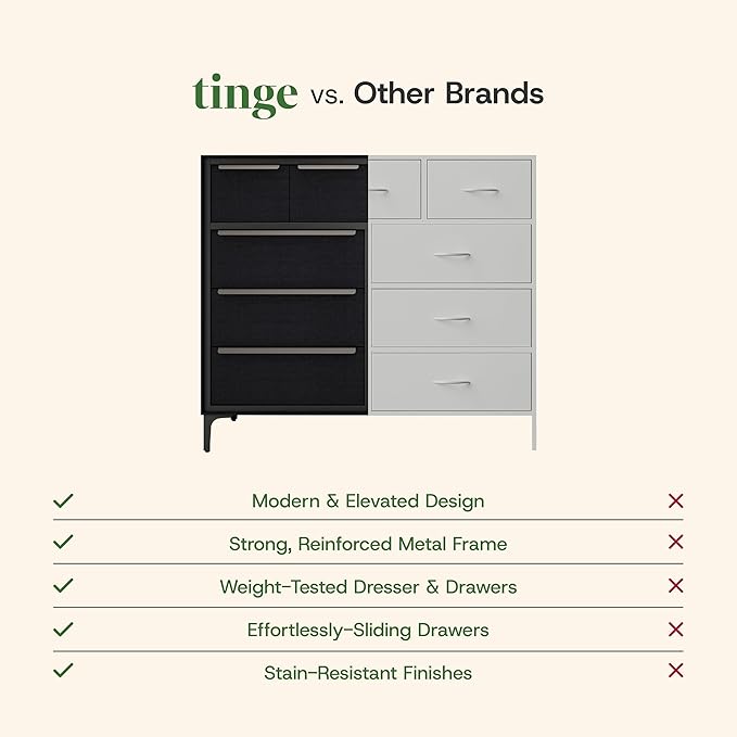 Naima Premium Fabric Dresser - Strong Metal Frame, 10 Spacious Sag-Proof Drawers with Sleek Metal Handles - Premium & Durable Storage Solution for Your Home (Black)