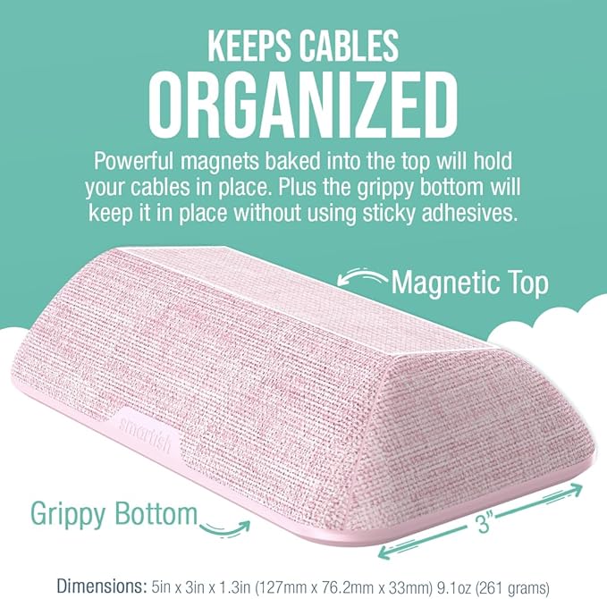 Smartish® Magnetic Cord Holder - Bigger Cable Wrangler Stocking Stuffer Organizer with Magnet Clips for Charger Management on Desktop, Nightstand - Holds 6+ Cables - I'm Blushing