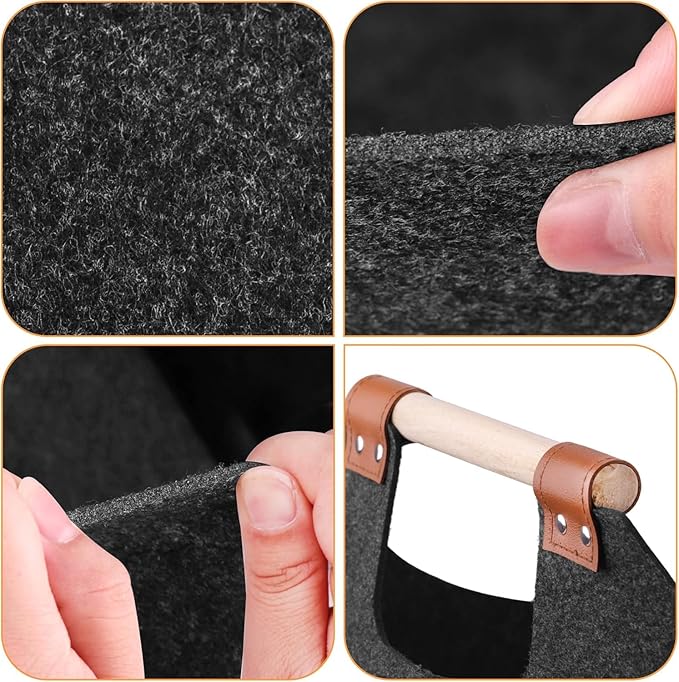 XL 4MM Felt Firewood Carrier | Log Carrier for Firewood | Wood Container with Extra Thick Felt Foldable & Reinforced Handle | Storage Basket for Shopping, Firewood, Logs, Newspaper (DARK GRAY)