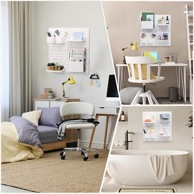 VUSIGN Peg Board Combination Kit, 22"x22" Pegboards and Accessories for Wall Organization with Two Installation Modes, Pegboard Wall Organizer for Office, Home, Desk,White Peg Board