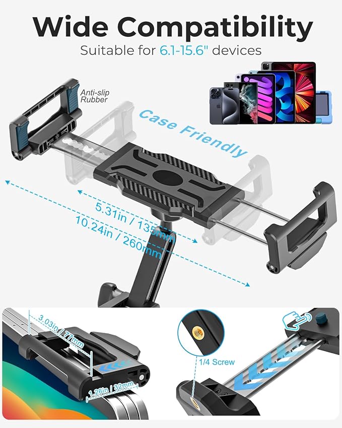 Tablet Pillow Stand with Storage Liner - Leatherette, Stable Support for 6.1-15.6 Inch Devices, Waterproof & Foldable for Sofa/Bed/Floor, Fit Thickness Case for iPad Pro/Air/Mini, Galaxy Tab